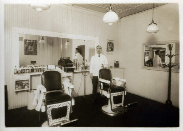 1939 Adam Delyanas at Barber Shop, Stamford, CT