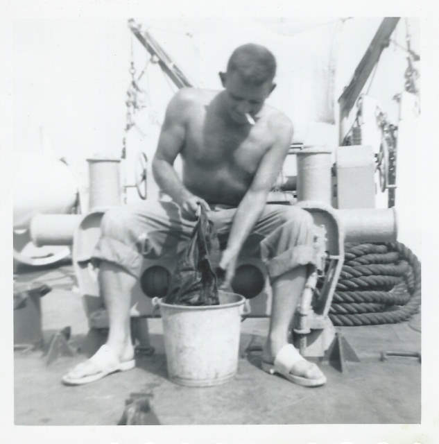 1944 Ed with bucket on USS Sage