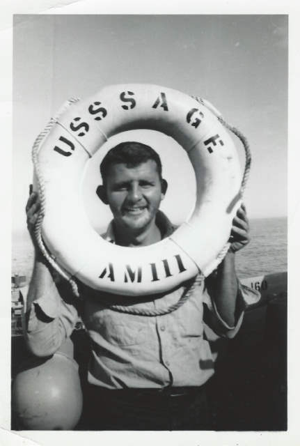 1944 Ed with life preserver on USS Sage